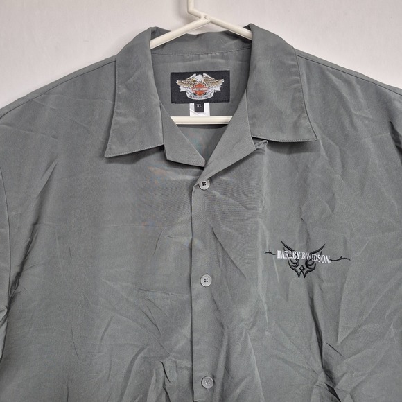 Vintage Harley Davidson Mens XL Casual Button-Up Short Sleeve Shirt Dagger Gray - Picture 3 of 9